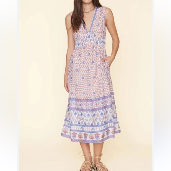 Xirena NWT Petra Cotton-Silk V-Neck Midi Dress - White Posey size M - Picture 1 of 8